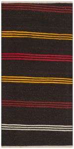 Black Orange White Striped Vintage Kilim - 100x200 - Colorful Area Rugs