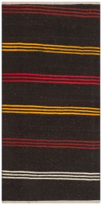 Black Orange White Striped Vintage Kilim - 100x200 - Colorful Area Rugs