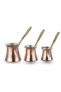 Set of 3 Turkish Copper Coffee Pot with Brass Handle