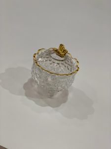 Glass Covered Gold Gilded Butterfly Sugar Bowl