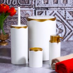 4 Piece Gold White Bathroom Accessory Set