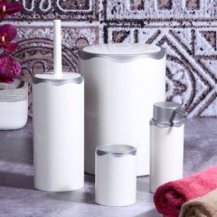 4 Piece Silver White Bathroom Accessory Set