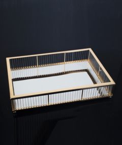 Acar Glass Striped and Mirrored Serving Tray
