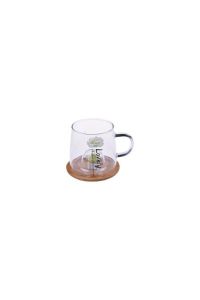 Cactus Figured Glass Mug with Bamboo Lid