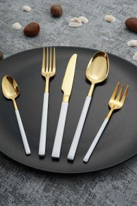 Gold and White 30-Piece Flatware Sets - for 6