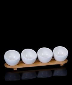 Porcelain 4 Piece Bowl with Bamboo Lid White
