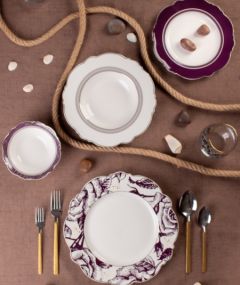 25 Pieces New Bone China Dinnerware Set, Maroon Dinnerware Sets