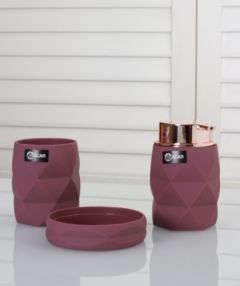 3-Piece Acrylic Crystal Model Bathroom Set, Maroon Bathroom Accessories