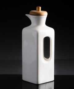 Cornered Porcelain Oil Container with Bamboo Cover