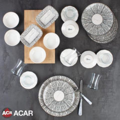 Black Striped Ceramic Breakfast Set 25 Pieces for 6 People