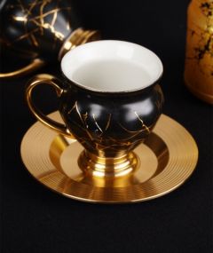 Black and Gold Porcelain Coffee Cups and Saucers - Set of 6