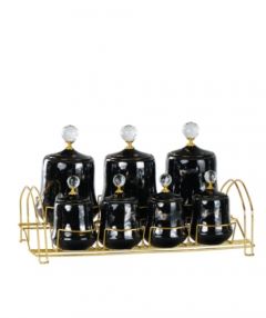 Porcelain Black Gold Gilded 7 Pieces Spice Set