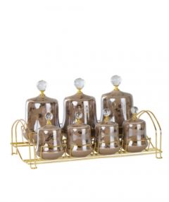 Porcelain Brown Gold Gilded 7-Pieces Spice Set