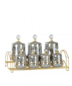 Porcelain Grey Gold Gilded 7 Pieces Spice Set