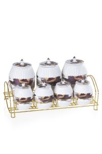 Porcelain Purple Gold Gilded 7 Pieces Spice Set