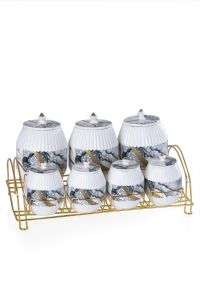 Porcelain Blue Gold Gilded 7 Pieces Spice Set