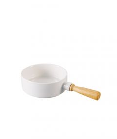 Porcelain Bamboo Handle Serving Pot, White Serving Sets