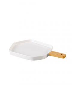 Porcelain Bamboo Handle Serving Platter, White Serving Sets