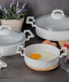 Cast Iron 3 Pieces Pan Set White