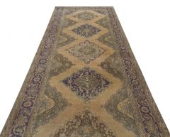 Real Hand Knitted Vintage Carpet - 394x144 - Brown Area Rugs, Wool Area Rugs