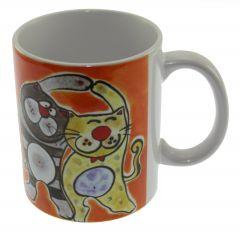 Sportsman Colored Cats Porcelain Mug Cup - 13x13 - Colorful MUGS, Porcelain MUGS