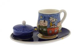 Night Cat Fantasy Porcelain Coffee Cup  - 14x10 - Blue Coffee Cups