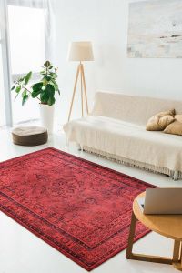 Red Polyester Woven Rug