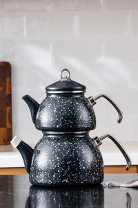 Enamel Midi Terazzo Anthracite Teapot Set - 14x14 - Grey Teapots