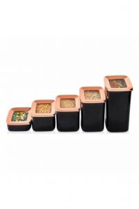 Square Storage Container Black Copper 5 pcs 1700 ml+1200 ml+900 ml+700 ml+250 ml V13 - 12x12 - Black FOOD CONTAINERS
