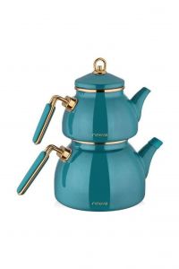 Neva Mentol Enameled Teapot Set - 15x15 - Blue Teapots