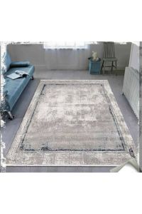 Viscose Modern Grey Framed Area Rug with Fringe