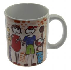Orange Background Happy Family Painting Porcelain Mug & Cup - 13x13 - Colorful MUGS, Porcelain MUGS