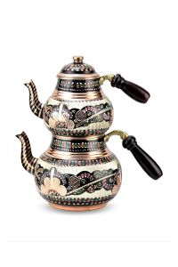 Floral-Patterned Copper Traditional Turkish Teapot Set 
