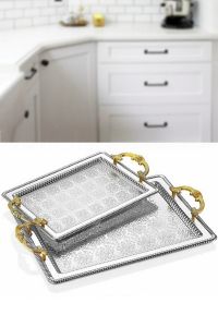 Set of 2 Non-tarnish Silver Plated Serving Tray