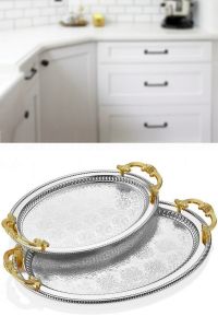 Set of 2 Non-tarnish Oval Silver Plated Serving Tray