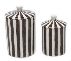 Striped pattern 2 Pcs Decorative Lidded Jar - 10x10 - Brown Vases & Jars