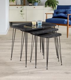 Nesting Table Set of 3 Black Marble Pattern - Black COFFEE & END TABLES
