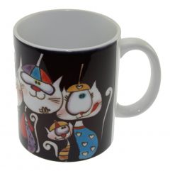 Black Background Color Cats Porcelain Mug Cup - 13x13 - Black MUGS, Porcelain MUGS