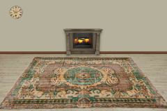 Traditional Pattern Hand Woven Vintage Rug - 252x166 - Colorful Area Rugs, Wool Decorative Area Rugs