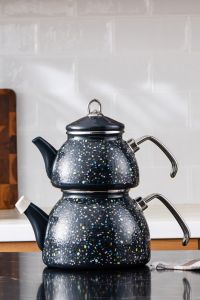 Enamel Midi Terazzo Anthracite Teapot Set - 14x14 - Grey Teapots, Enamelware Teapots