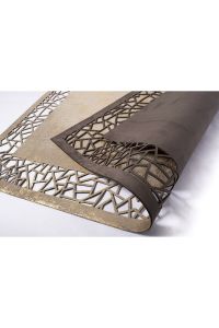 Brown Leather Area Rug with Cut Hole Borders