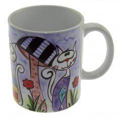 Spring View Cat and Porcelain Mug Cup - 13x13 - Colorful MUGS, Porcelain MUGS