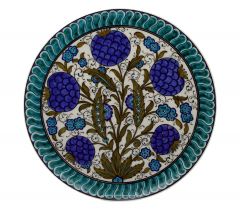 Pomegranate Flower Pattern Gift Decorative Plate Diameter:30cm - 30x30 - Blue Decorative Objects