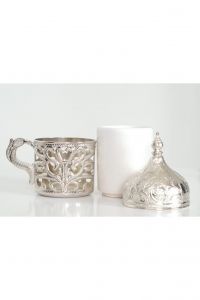 Set of 2 Ivy Patterned Coffee Cups Silver - 5x4.5 - Silver COFFEE CUPS