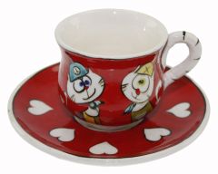 Fun White Hearts Single Cup - 8x8 - Red Coffee Cups