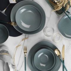 24 Piece Teal Dinnerware Set, Service For 6