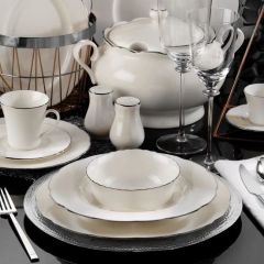 83 Piece Scallop Design Platinum Border Dinnerware Set, Service for 12