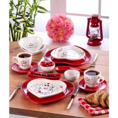 14 Piece Heart Shape Design Breakfast Ware for 2