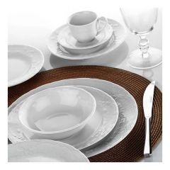 53 Piece Embossed White Porcelain Dinnerware, Service for 12
