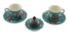 Turquoise Tulip Motif Set of 2 Cups - 6x6 - Colorful Coffee Cups
